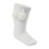 S355-W-1224: White Knee Length Socks w/Pom Pom (12-24 Months)